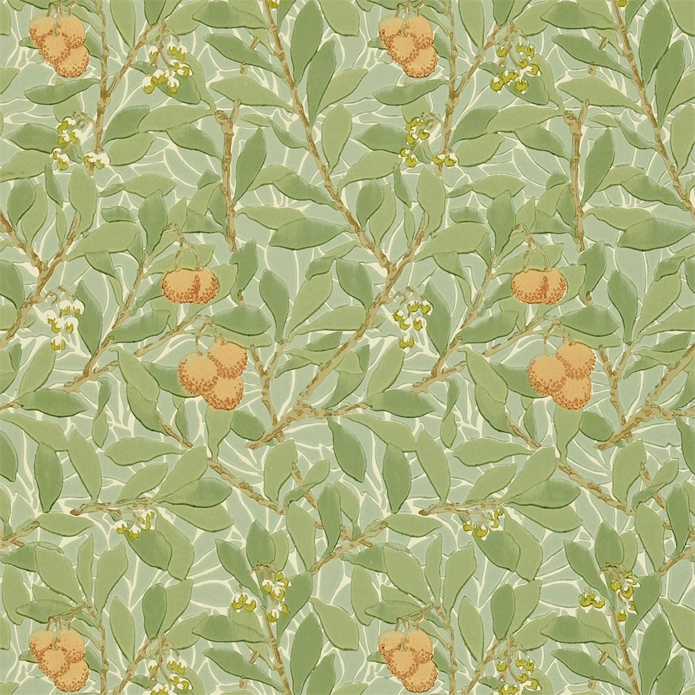 Arbutus Wallpaper 210408 by Morris & Co in Green Terracotta